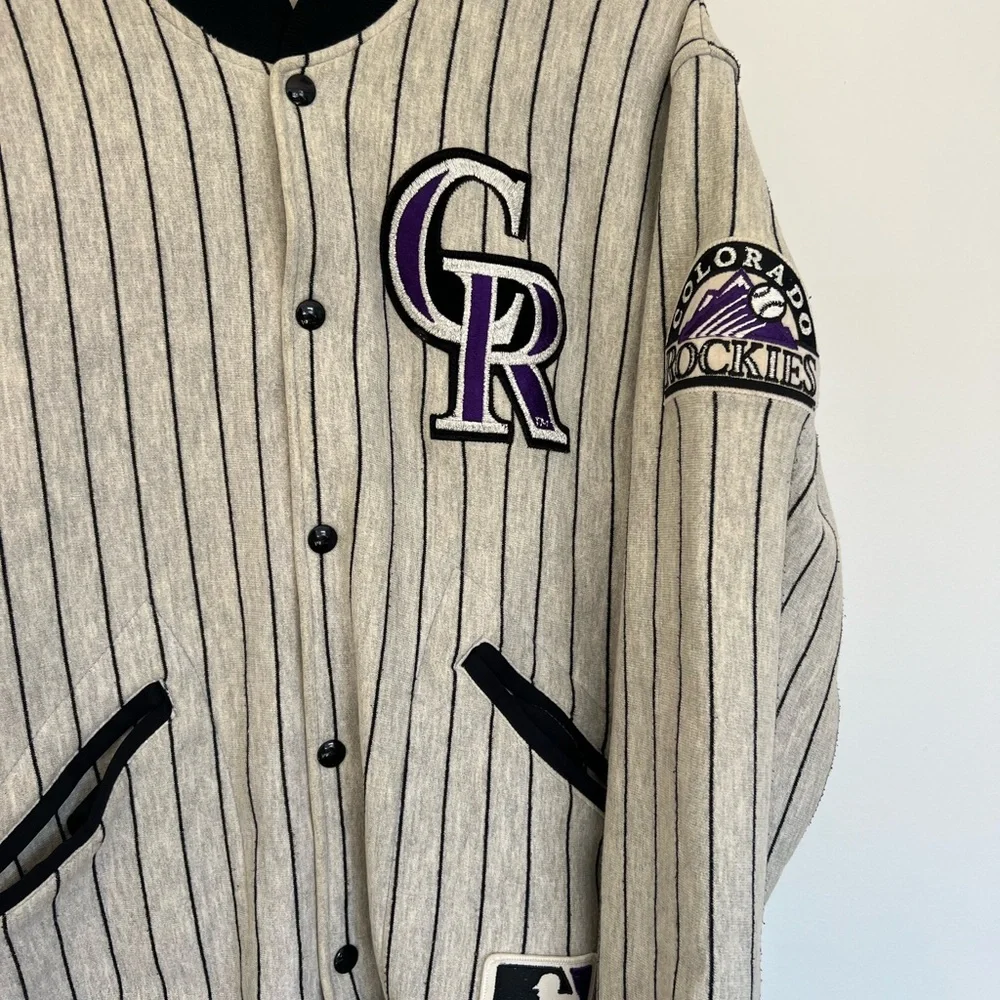 ** Vintage 90s MLB **  Felco Colorado Rockies Pinstripe Bomber Jacket - Large